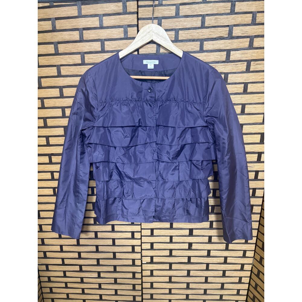 Garnet Hill Purple/Gray Ruffle Front Button Blouse Size 2